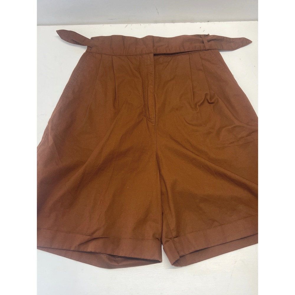 French Navy Rust Brown High Waisted Pleated Culotte Shorts with Tie Belt Womens